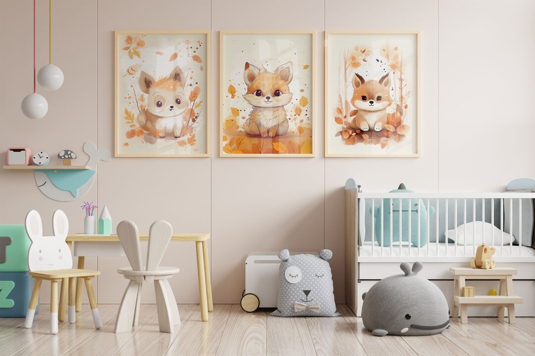 Cute Fox Nursery Prints, Set of 3, Kids Room Decor (digital Download ...