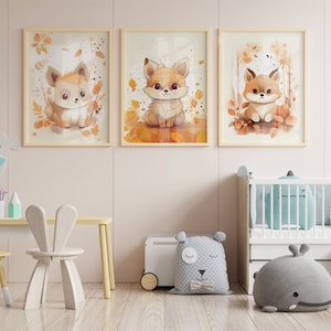 Cute animal Set of 3 Nursery and playroom wall art, Safari nursery decor, Jungle animals, Nursery prints, kids decor, 3 prints Download
