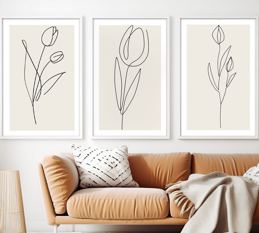 Minimalist Floral Line Art Prints: Set of 3 Botanical Wall Decor ...
