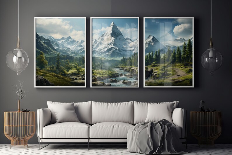 Set of 3 Art Prints Forest Mountain Nature Landscape Photography