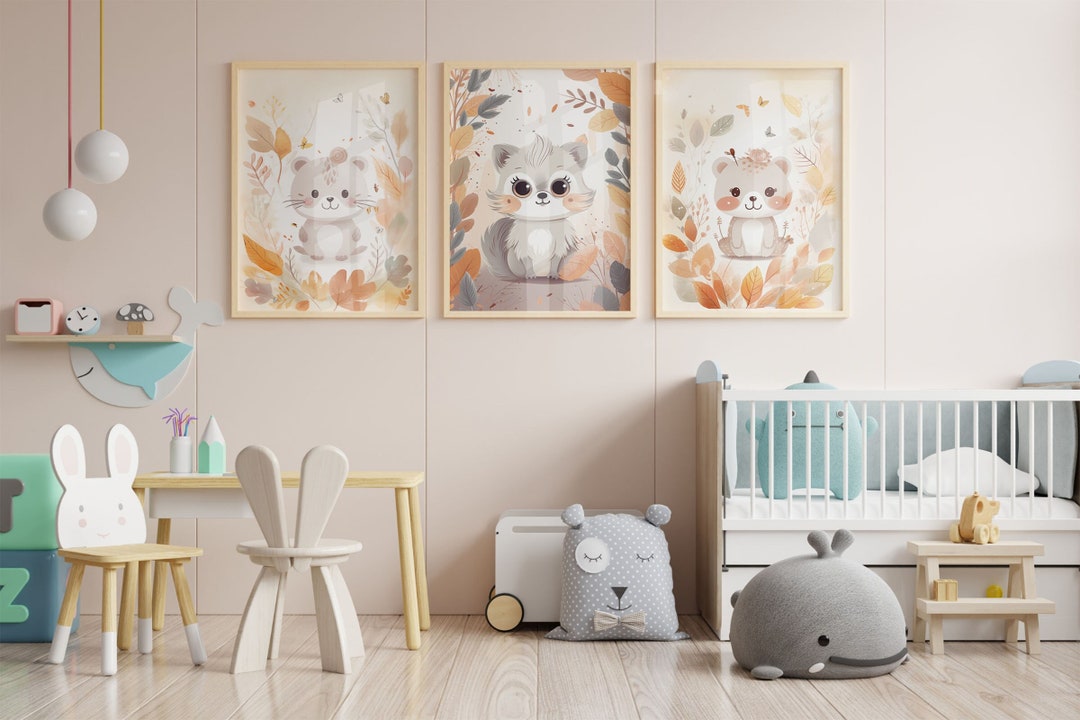 Safari Animals Nursery Prints, Set of 3, Kids Playroom Decor (digital ...