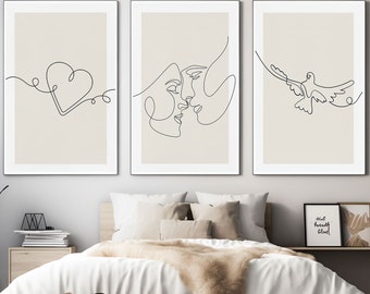 3er Set One-Line Art Prints: Minimalistische botanische Wanddekoration (digitaler Download)