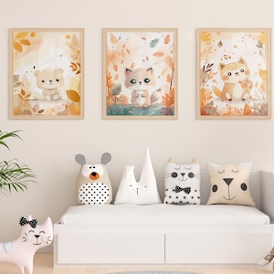 Safari animal Set of 3 Nursery and playroom wall art, Safari nursery decor, Jungle animals, Nursery prints, kids decor, 3 prints Download