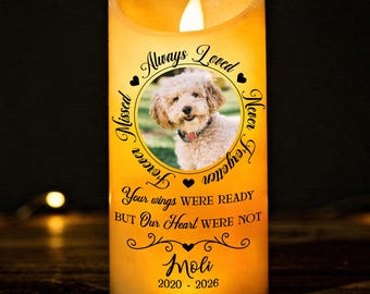 Personalized Pet Memorial LED Candle, Custom Dog Photo Remembrance Flameless Candles, Pets Loss Gift