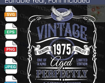 Vintage 1975 Birthday SVG: Editable Year, Aged Design (Digital Download)