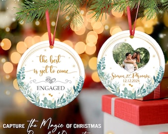 Personalized Engagement Ceramic Ornament: Custom Couple Photo Keepsake Gift
