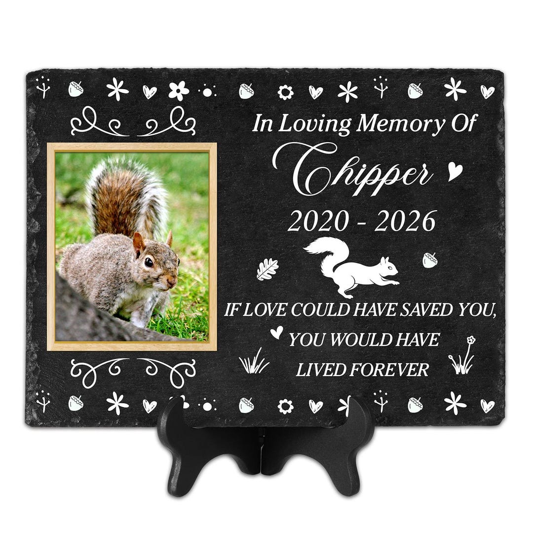 Personalized Squirrel Memorial Stone, Custom Photo Slate Pet ...