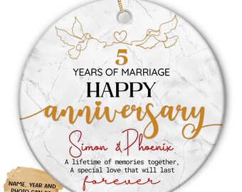 Personalized Anniversary Ornament for Couples: Ceramic Decoration Gift for Wedding, Christmas, Custom Marriage Keepsake