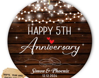 Personalized Anniversary Ornament for Couples: Ceramic Decoration Gift for Wedding, Christmas, Custom Marriage Keepsake