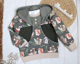 Kinder Hoodie Wald Tiere grün Gr. 110