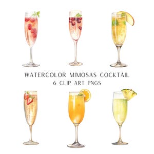 Mimosa Cocktail Illustration, Watercolor Cocktail PNG, Bar Menu Clip Art, Raspberry Mimosa Signature Cocktail, Wedding Signature Drink Sign