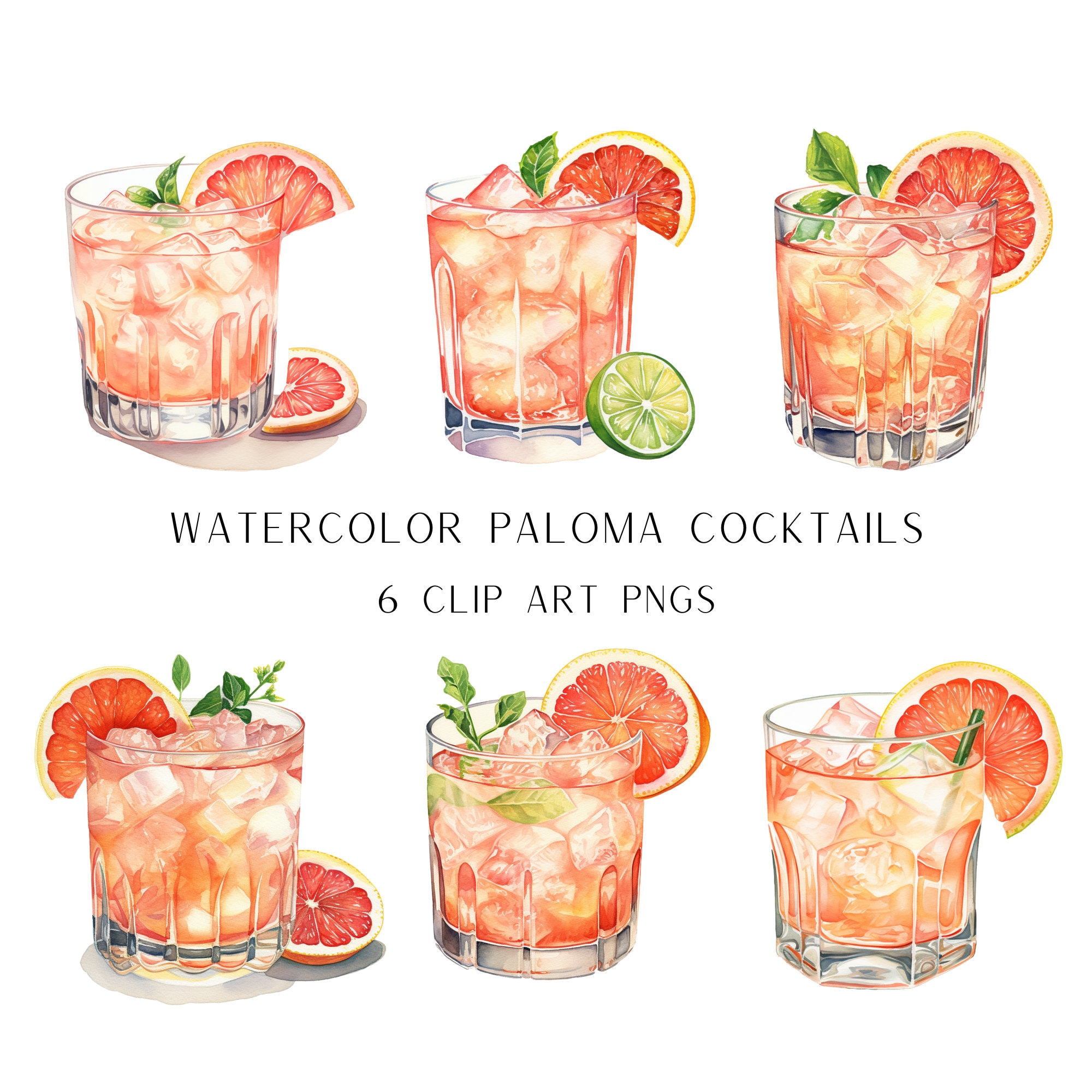 Paloma Cocktail Illustration, Watercolor Cocktail PNG, Bar Menu Clip Art, Paloma Signature Cocktail, Wedding Signature Drink Sign