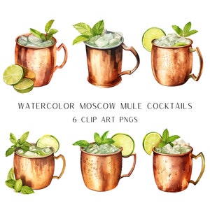 Moskauer Mule Cocktail Illustration, Moskauer Mule Aquarell PNG, Moskauer Mule Bild, Getränk Clipart, Ginger Beer & Lime, Signature Drink