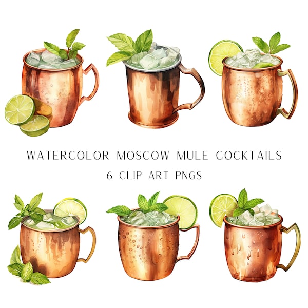 Moscow Mule Cocktail Illustration, Moscow Mule Watercolor PNG, Moscow Mule Image, Drink Clipart, Ginger Beer & Lime, Wedding Signature Drink