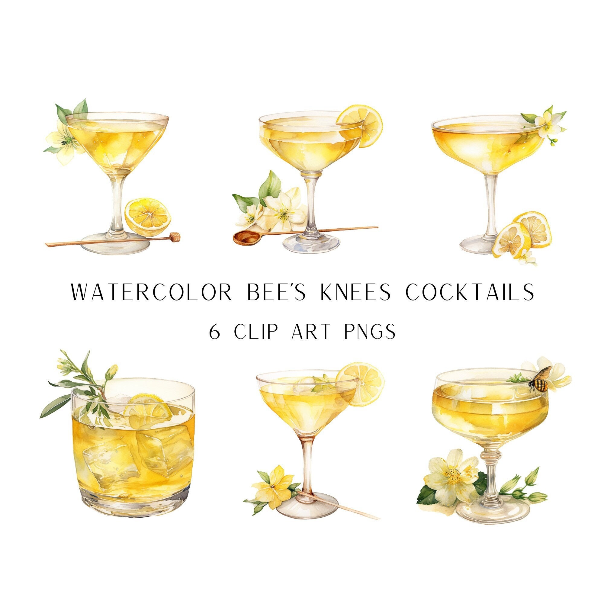 Bee's Knees Cocktail Illustration, Bee's Knees Clip Art, Custom