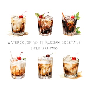 Weiß russische Aquarell Illustration, 6 Aquarell weiß russische Cocktails, Cocktails, Cocktail, Cocktail Clipart, digitaler Download