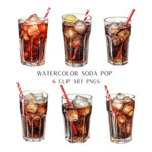 Watercolor Soda Pop Illustration, Soda Clipart, Watercolor Drinks, Instant Download, Watercolor Refreshing Beverage, Iced Soda, Coke drink