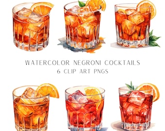 Negroni Aquarell Clipart, Negroni Illustration, Aquarell Kunst Cocktail, Signature Drink, Orangencocktail, Negroni PNG