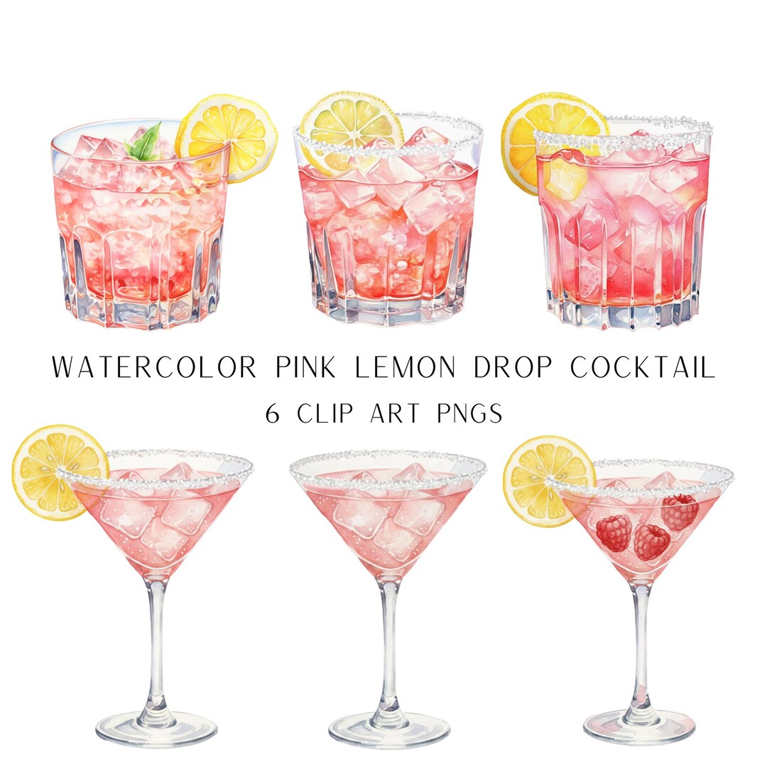 Pink Lemon Drop Watercolor Clipart, Lemon Drop Illustration, Watercolor ...