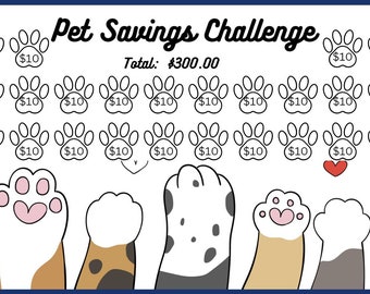 Pets Saving Challenge/monthly budget/savings challenge/savings tracker/savings challenge printable/budget planner/budget/budget binder