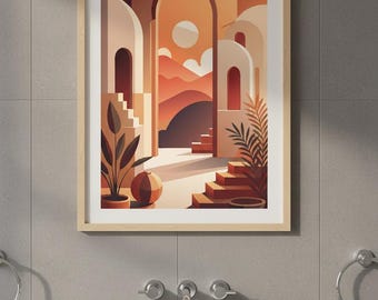 Terracotta Desert Sunset Printable Wall Art | Modern Boho Archway Landscape Print | Minimalist Mediterranean Home Decor Digital Download
