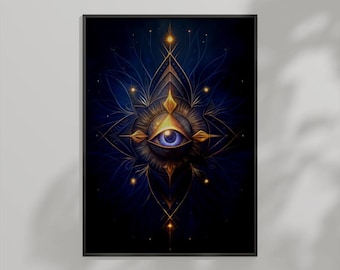 Mystical Third Eye Wall Art, Spiritual Mandala Printable, Visionary Digital Painting, Esoteric Home Decor