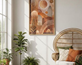 Desert Sun Abstract Art | Boho Earth Tone Printable Wall Art | Modern Minimalist Decor