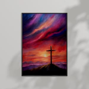Christian Cross at Sunset - Inspirational Wall Art Print