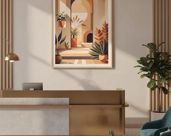 Nowoczesny łuk boho z roślinami – minimalistyczny obraz ścienny do pobrania w wersji cyfrowej