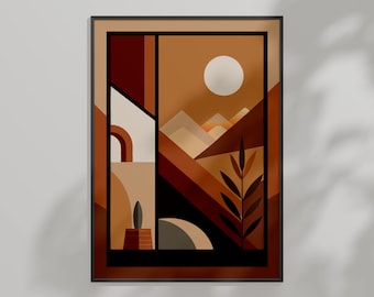 Modern Boho Geometric Wall Art | Warm Earth Tones Digital Download | Minimalist Abstract Art Print