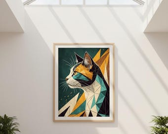 Geometric Cat Art Print: Modern Polygonal Portrait (Digital Download