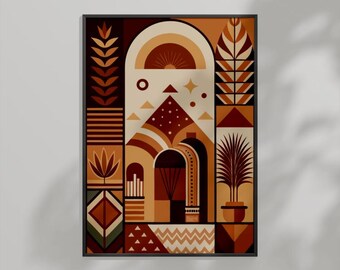 Boho Moroccan Geometric Wall Art - Retro Earth Tones Digital Download