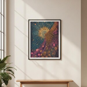 Abstract Sun Art Print: Cosmic Energy, Interconnected Growth (Digital Download)