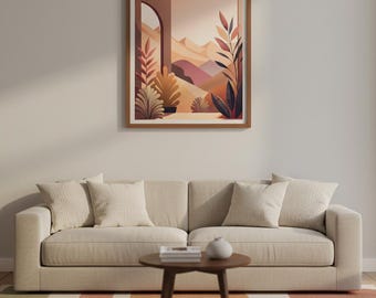 Boho Desert Landscape Print | Terracotta Wall Art | Southwestern Sun Minimalist Decor | Earth Tones Digital Download