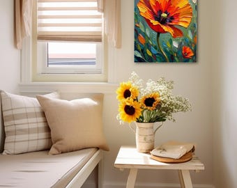 Cuadro de amapola naranja: arte floral llamativo para pared (descarga instantánea)