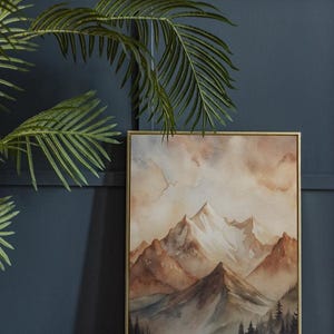 Misty Mountain Peaks Watercolor