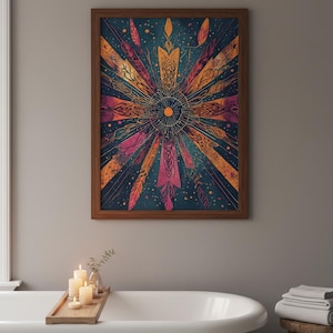 Abstract Circle Art Print: Warm Colors, Deep Blue (Digital Download)