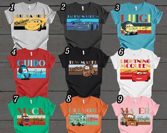 Chemise assortie famille Cars Disney, équipe d'anniversaire Disney, chemise de groupe de voitures, vacances Disney, chemise voitures Disney, chemise voitures, chemise voitures, Disney,