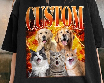 Chemise pour chien personnalisée rétro limitée, t-shirt pour animal de compagnie personnalisé collage rétro couleurs confort, t-shirt pour chien photo personnalisé bootleg des années 90, cadeau personnalisé pour animal de compagnie, y2k,