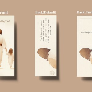 May include: A bookmark featuring a watercolour design of a father and child walking hand-in-hand. The front of the bookmark reads "Child of God". The back of the bookmark has a quote from Psalm 32:8, "I will instruct you and teach you in the way you should go: I will counsel you with my loving eye on you."