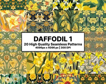 Paquete de narcisos 1, papel digital de flores, patrón sin costuras de flores, fondo de flores, papel digital de primavera, papel digital floral, álbum de recortes