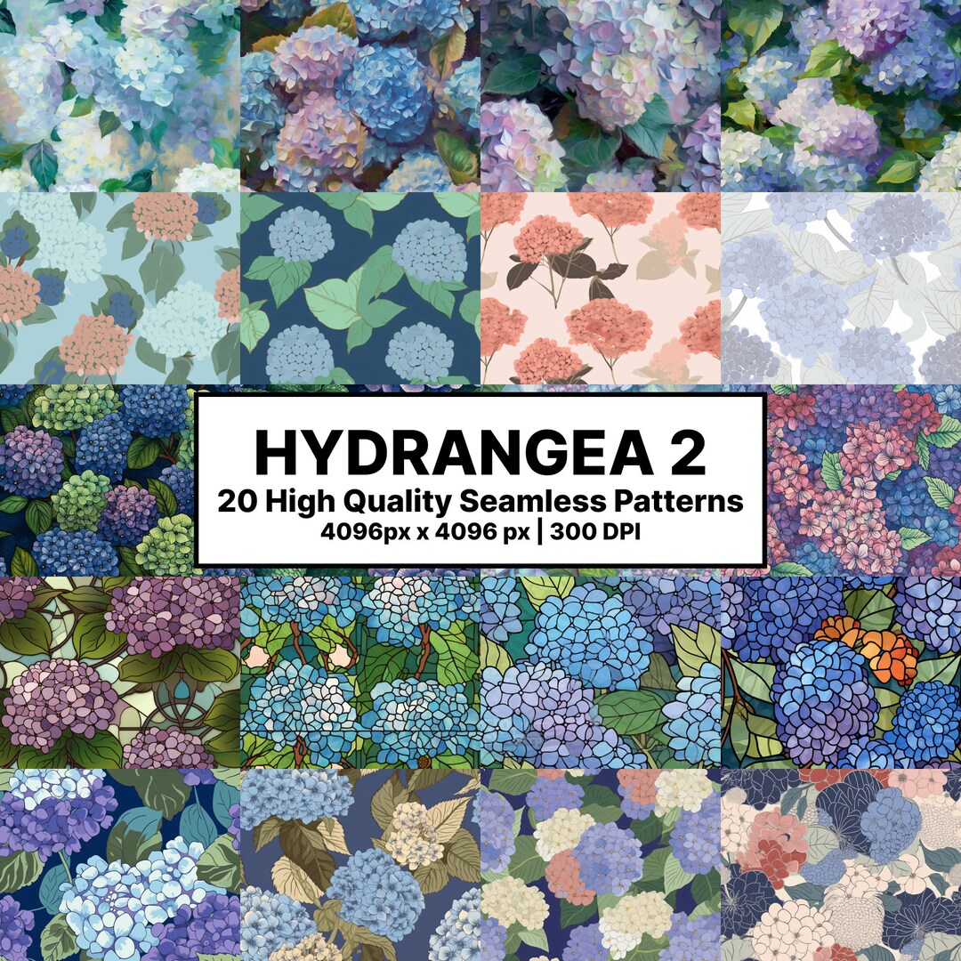 Hydrangea Pack 2, Flowers Digital Paper, Flowers Seamless Pattern ...