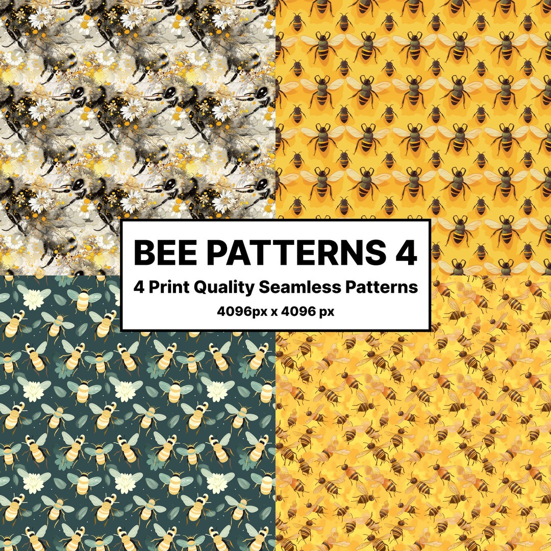 Bee Pattern Simple Bee Patterns Pack 4, Bee Pattern, Digital Paper, Fine Art Digital Paper ...