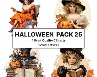 Halloween Pack 25 Clipart, digitale Cliparts - Fine Art Digital Clipart - Halloween Clipart Art, Druckqualität jpg, kommerzielle Nutzungsentwürfe
