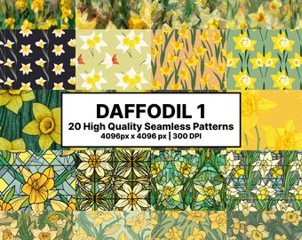 Paquete de narcisos 2, papel digital de flores, patrón sin costuras de flores, fondo de flores, papel digital de primavera, papel digital floral, álbum de recortes