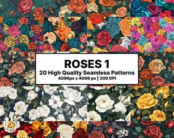Roses Pack 1, Flowers Digital Paper, Flowers Seamless Pattern, Flowers Background, Spring Digital Paper, Floral Digital Paper, Scrapbook
