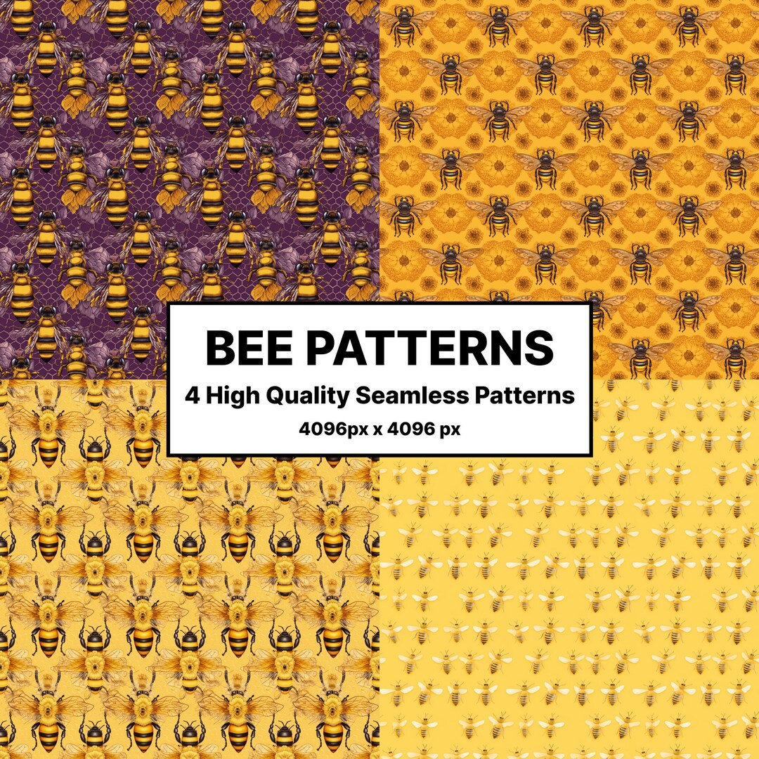 Bee Patterns Pack 1, Bee Pattern, Digital Paper, Fine Art Digital Paper ...