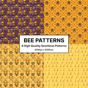 Bee Patterns Pack 1, Modello di ape, Carta digitale, Carta digitale per belle arti, Animali Texture Background, modelli senza soluzione di continuità, modelli di fauna selvatica