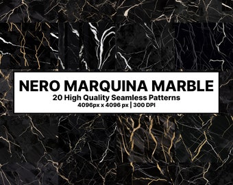 May include: 20 high-quality seamless patterns of black marble with white and gold veining. The patterns are 4096 pixels by 4096 pixels and 300 DPI.