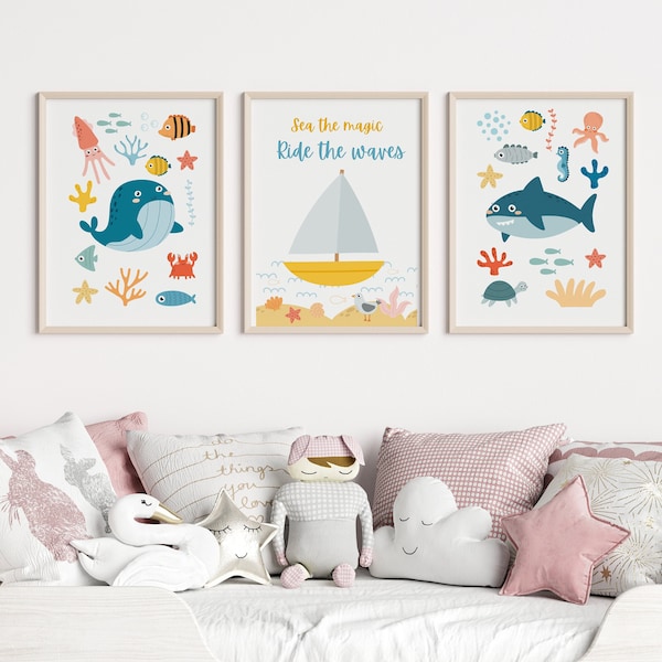 Ocean Kids Wall Art - Sea Animal Print - Nautical Theme Print- Nautical Wall Art - Nursery Wall Art - Printable Kids Wall Art - Whale Print